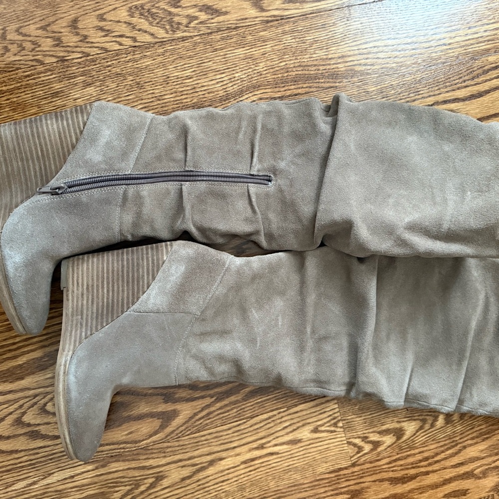 Gray Suede Knee-High Boots